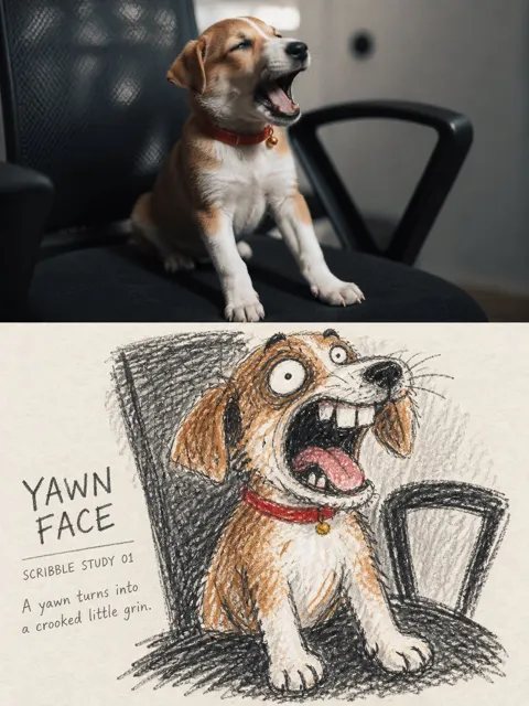 Photo to funny crayon scribble comparison poster
