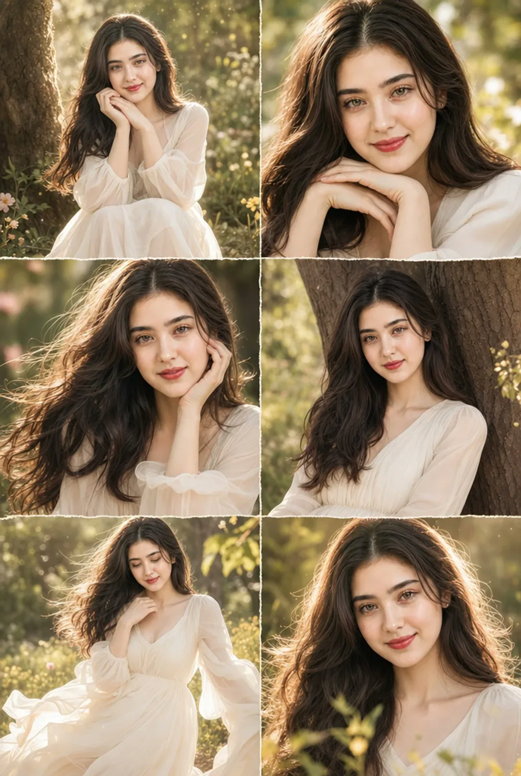 Cinematic golden forest six panel beauty portrait — Sonra