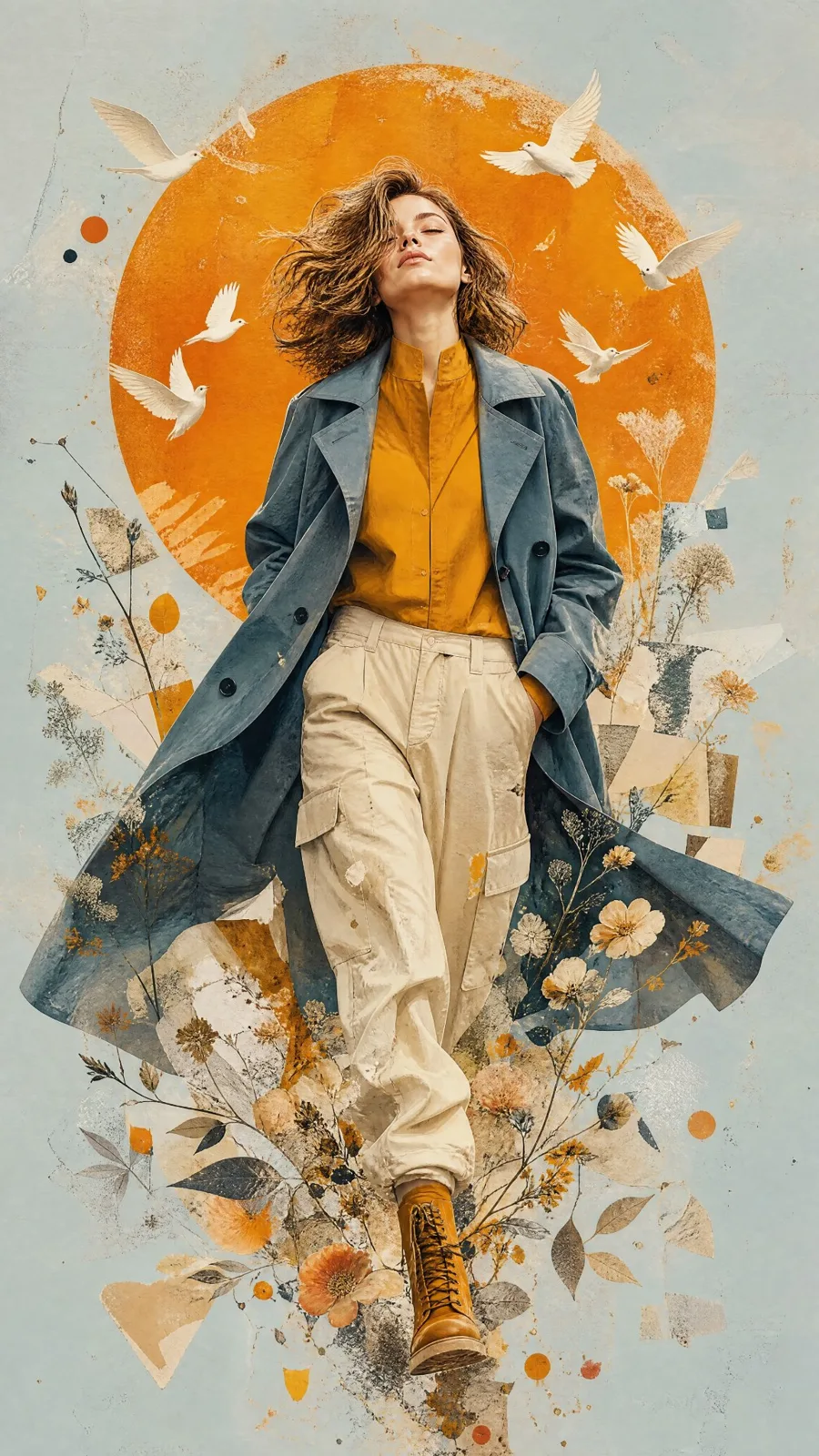 Contemporary mixed media woman editorial illustration — Sonra