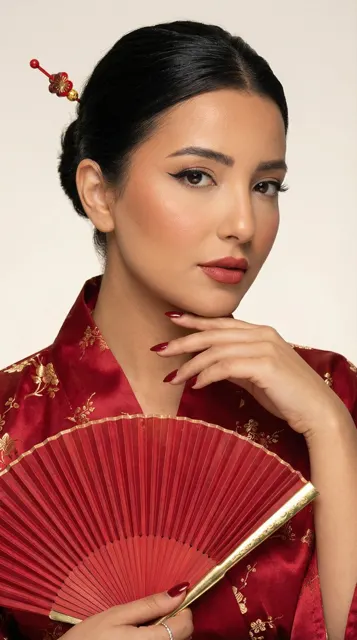 Crimson kimono editorial beauty