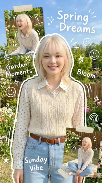 Cute korean spring aesthetic scrapbook poster