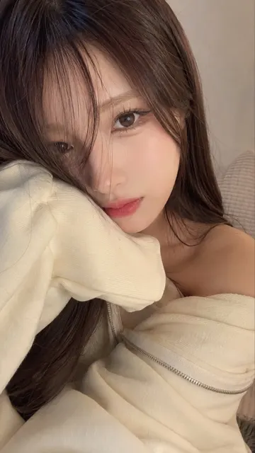 Photorealistic cozy cream hoodie girl selfie