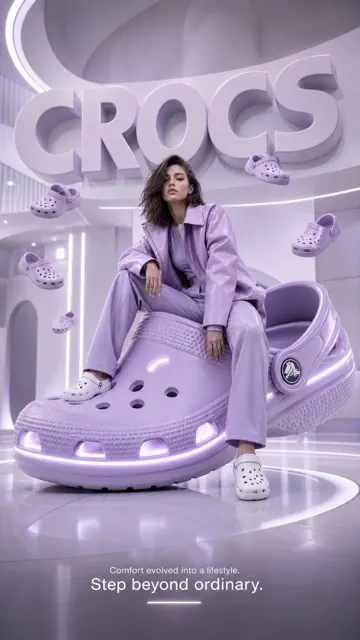 Futuristic crocs luxury fashion advertising poster