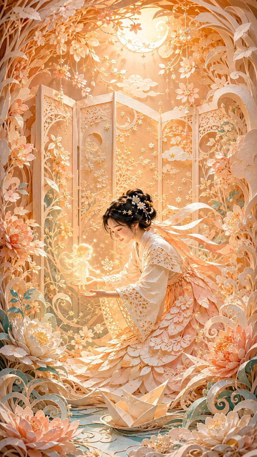 Modern oriental female dreamscape paper art — Sonra