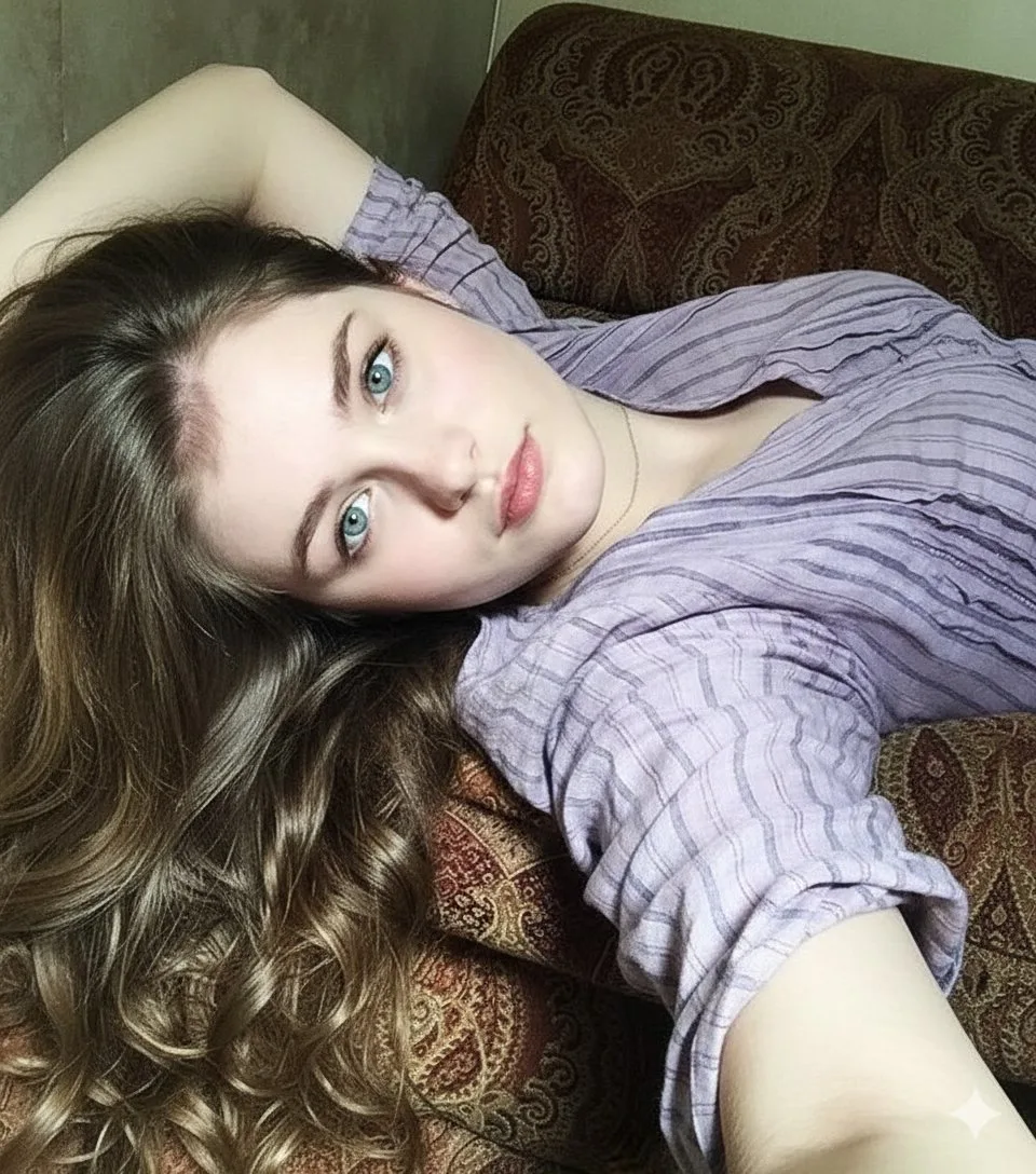 Turquoise eyes sofa selfie — Sonra
