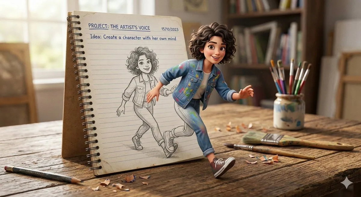 Boy leaping notebook 3d illusion — Sonra