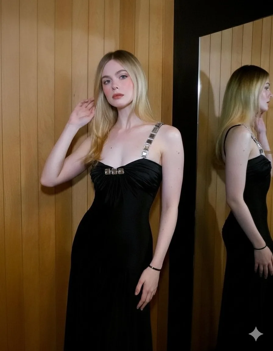 Blonde mirror black gown editorial — Sonra