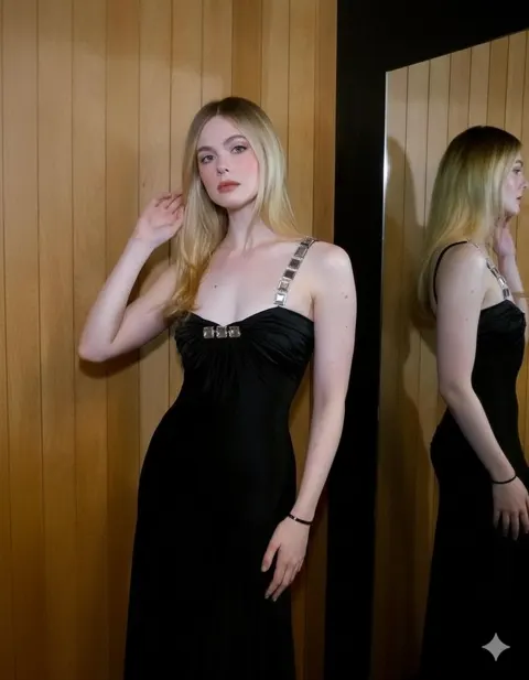 Blonde mirror black gown editorial