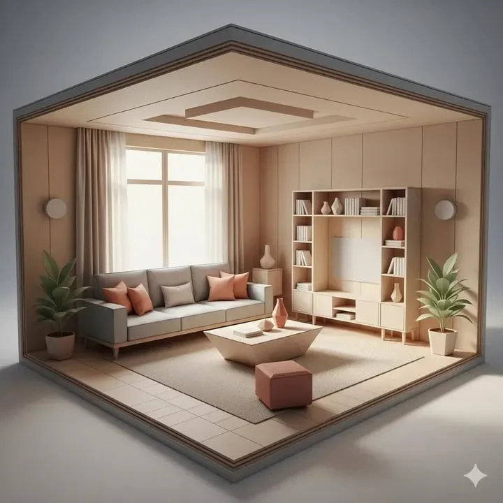 Pastel origami living room — After