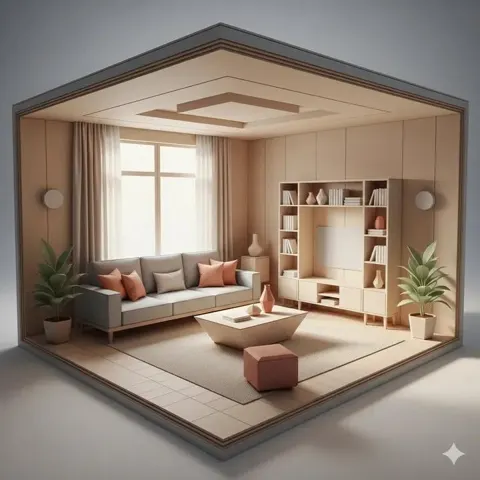 Pastel origami living room