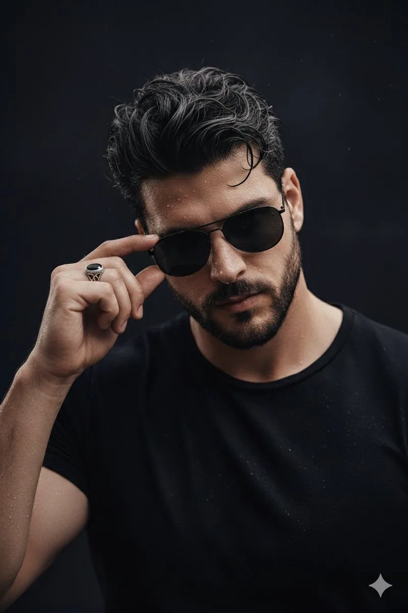 Moody wet hair sunglasses portrait — Sonra