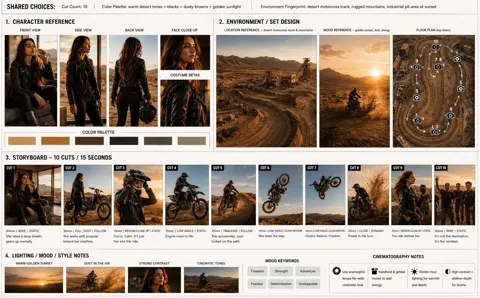 Cinematic desert motocross storyboard sequence