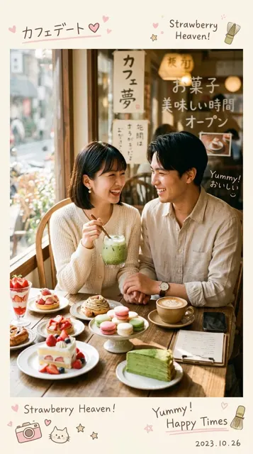 Ultra realistic japanese korean cafe couple photography
