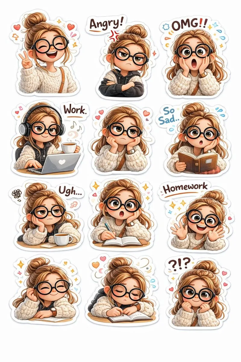 Pixar style 3d chibi girl sticker pack — After