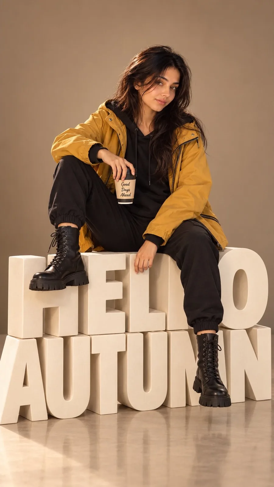 Editorial autumn fashion portrait 3d text — Sonra