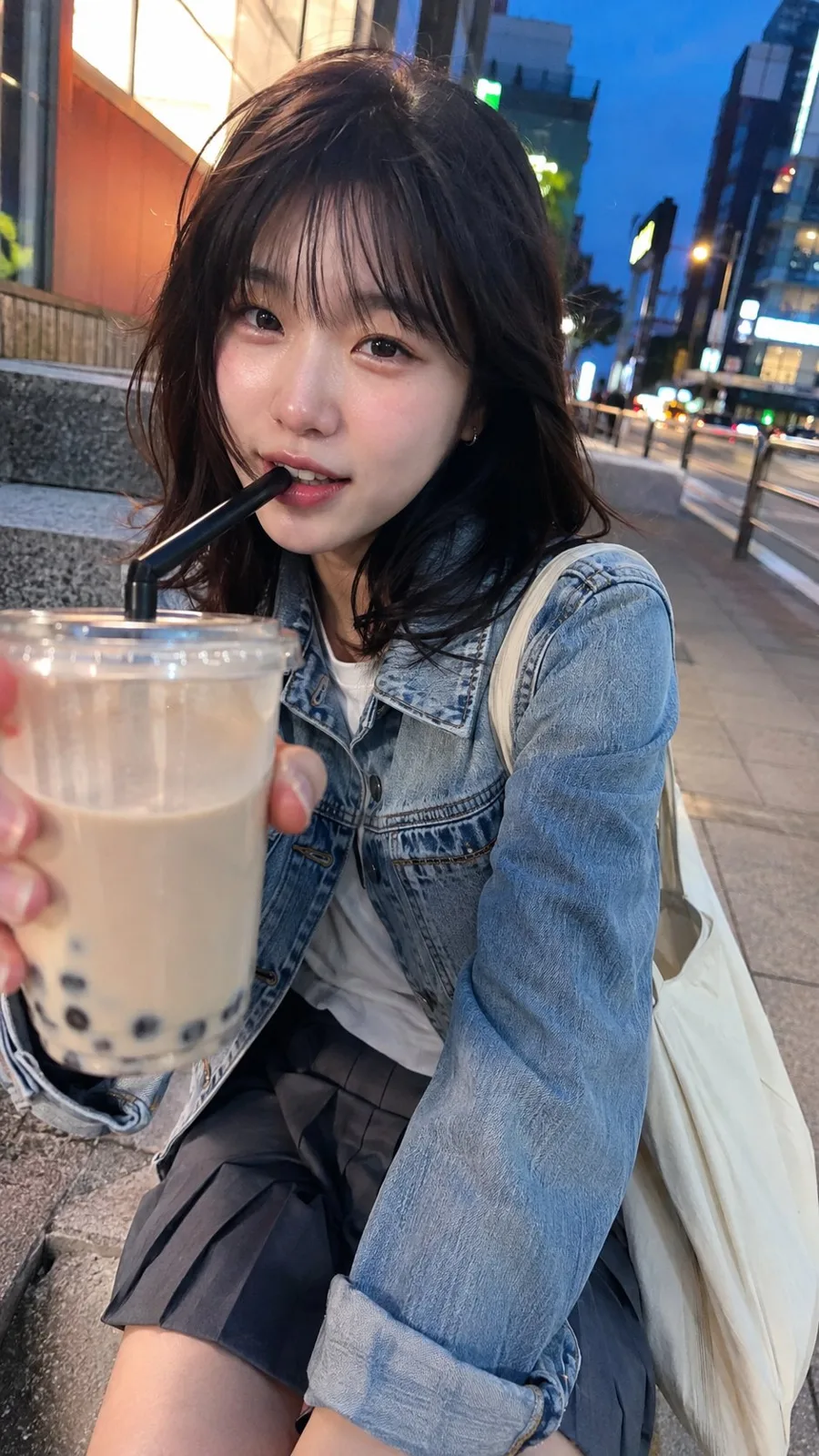 Blue hour korean girlfriend street snapshot — Sonra