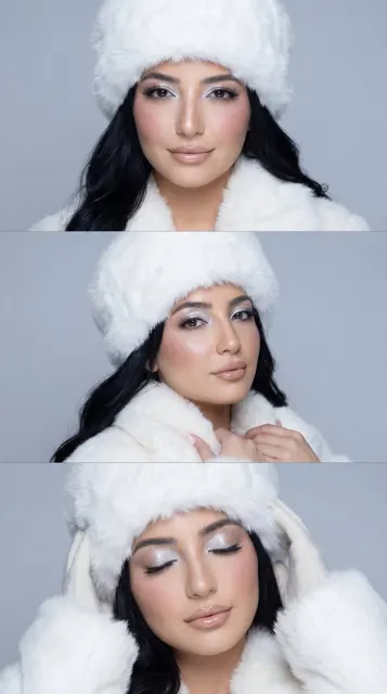 Minimalist white fur winter haute makeup