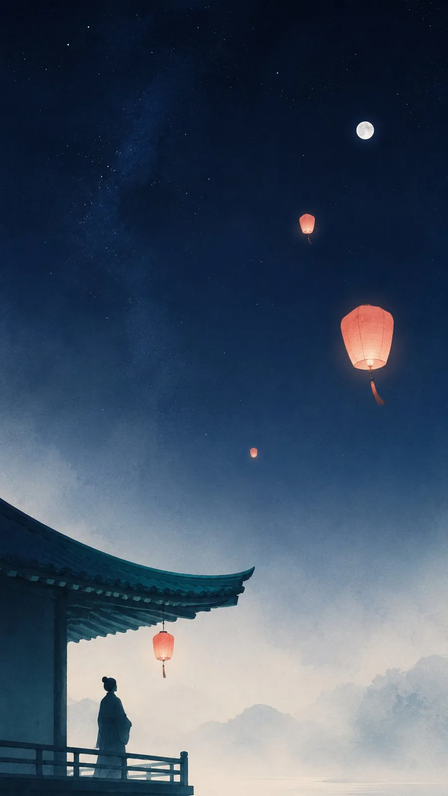 Oriental zen minimalist night lantern poster — After