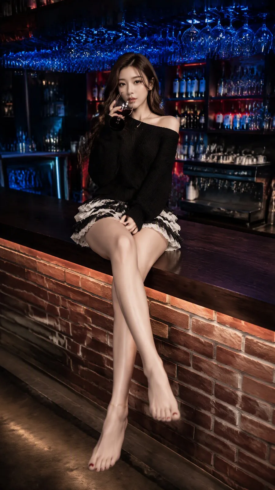Elegant asian woman bar counter luxury lounge portrait — After