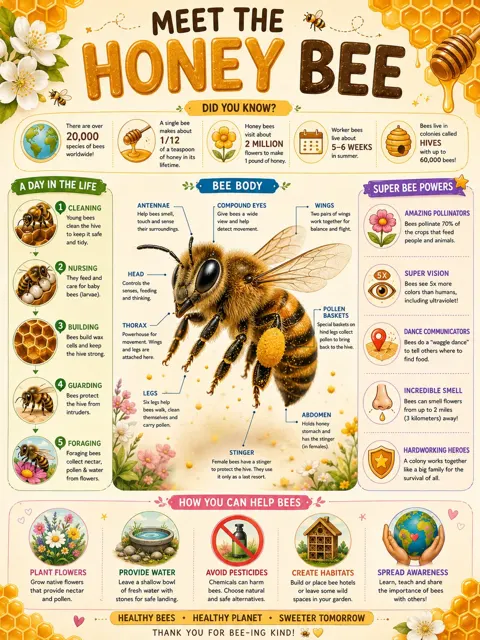 Meet the honey bee educational infographic poster