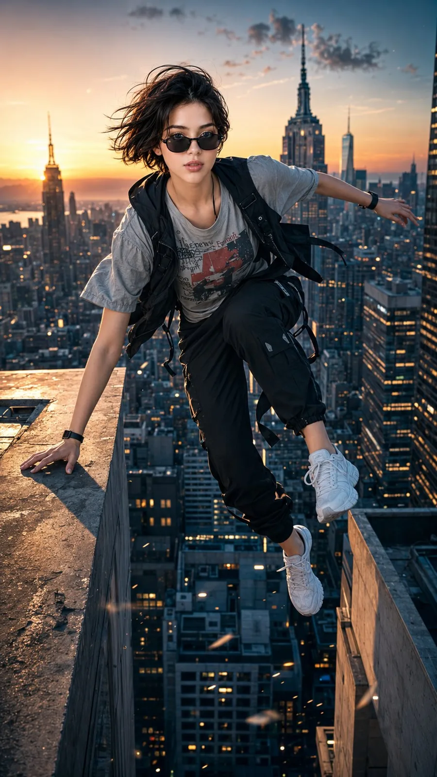 Nyc rooftop parkour cinematic action portrait — After