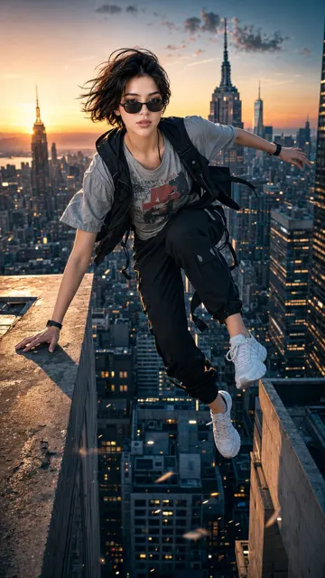 Nyc rooftop parkour cinematic action portrait