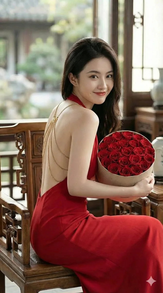 Luxury red dress back glance — Sonra