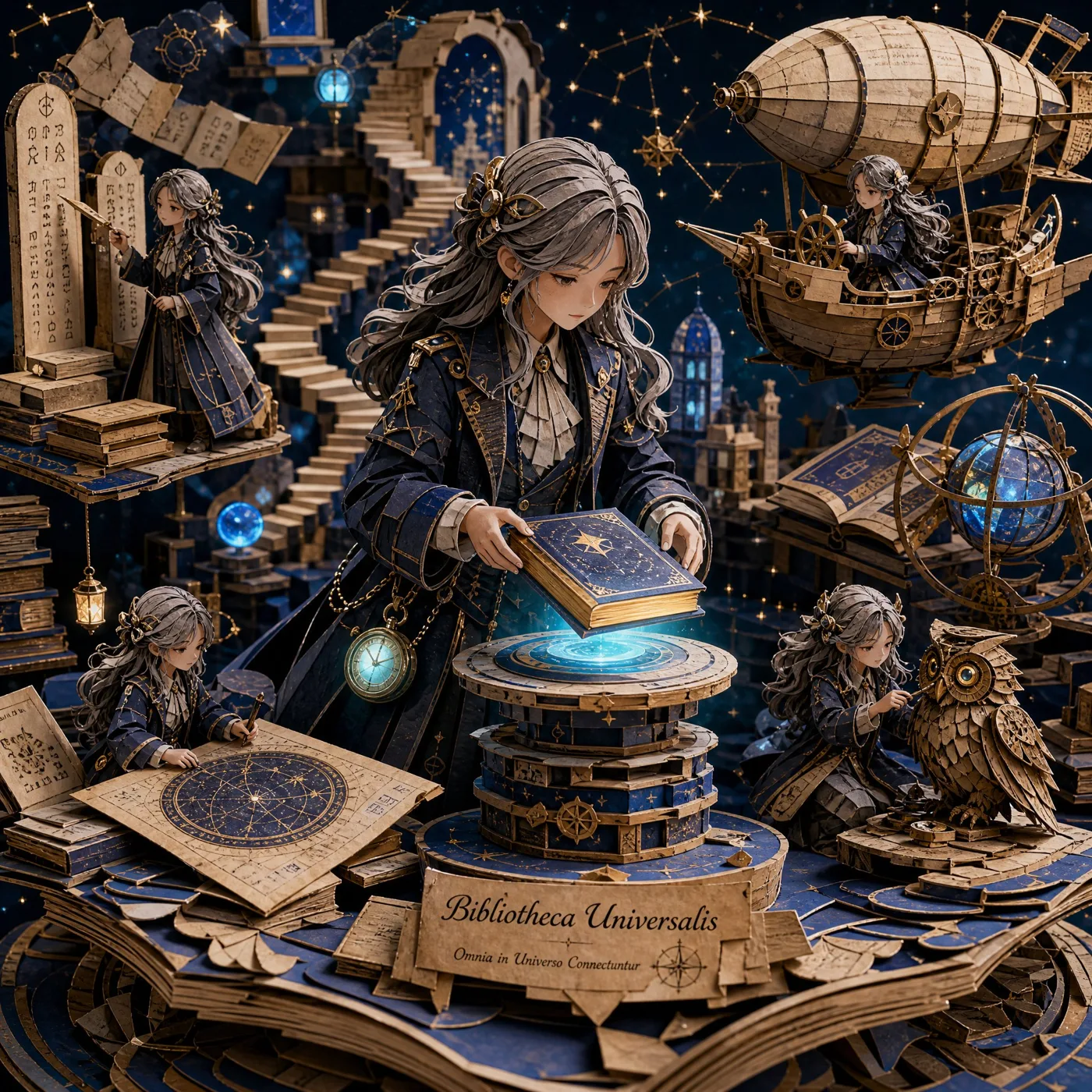 Cosmic library 3d papercraft diorama — Sonra