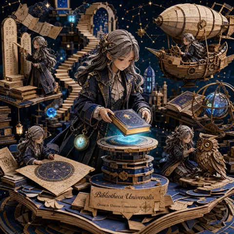Cosmic library 3d papercraft diorama