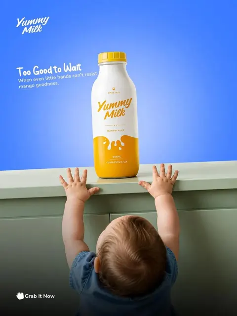 Premium fmcg commercial ad poster toddler perspective