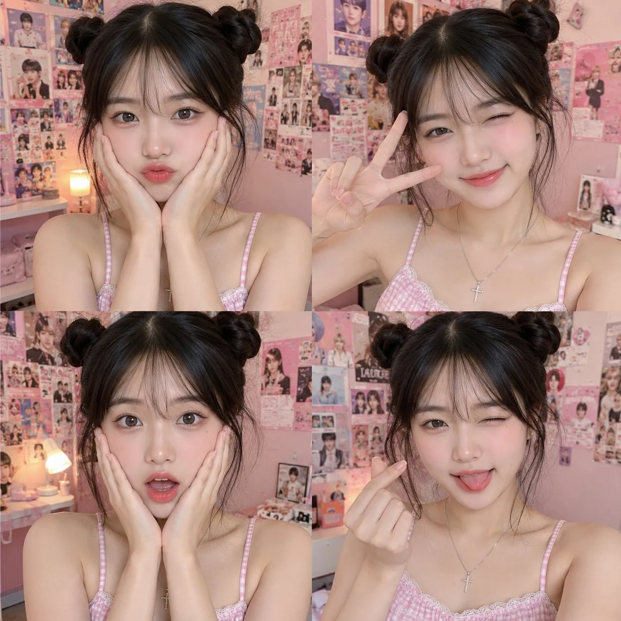 Ultra realistic korean idol style 2x2 selfie collage — Sonra