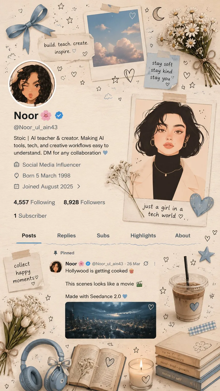 Ultra aesthetic pinterest scrapbook collage blue beige — Sonra