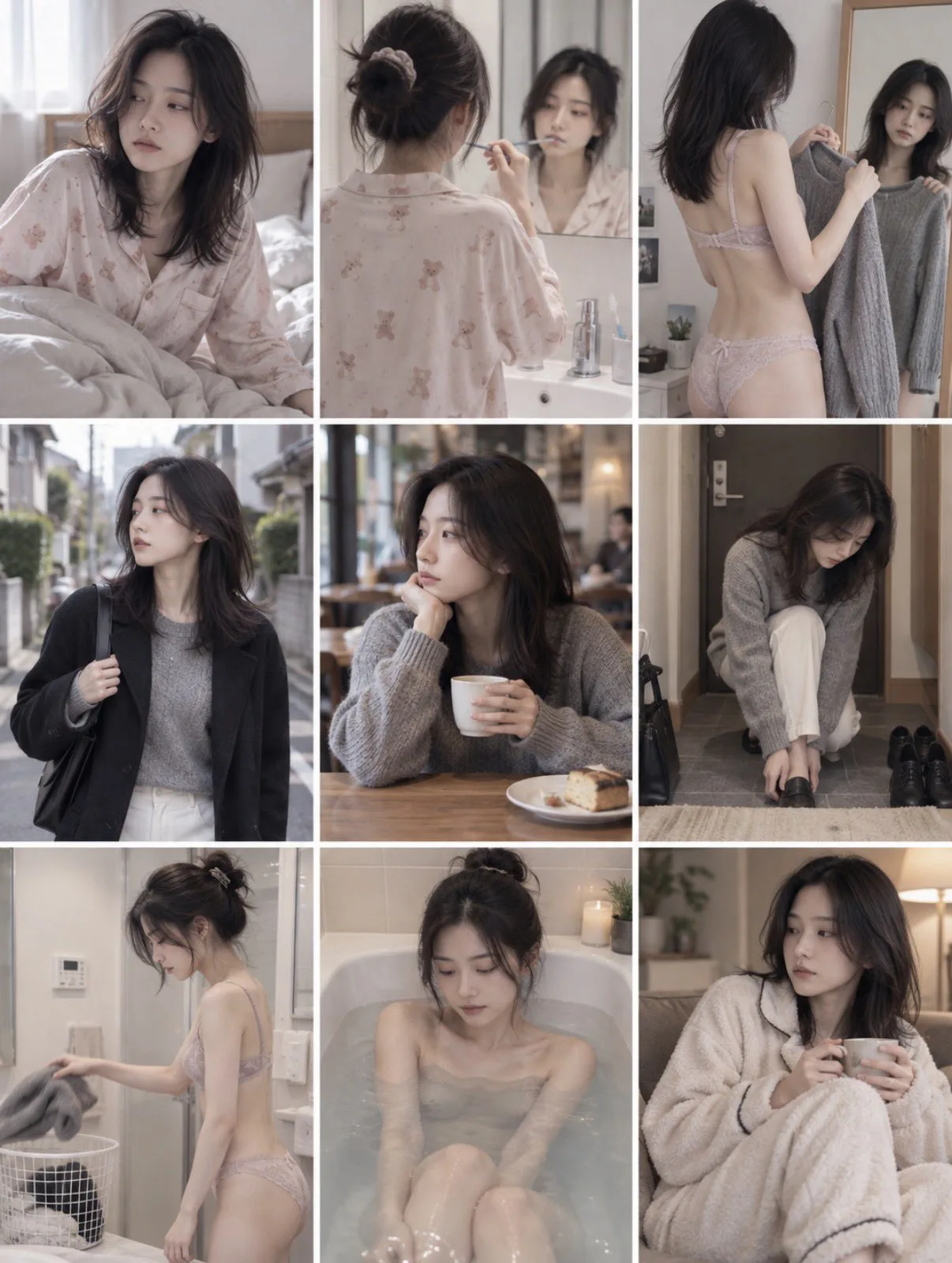 Japanese woman daily life nine grid prompt — Sonra