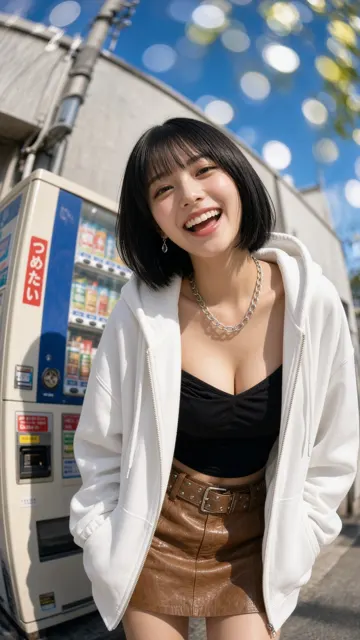 Fisheye japanese korean woman street portrait