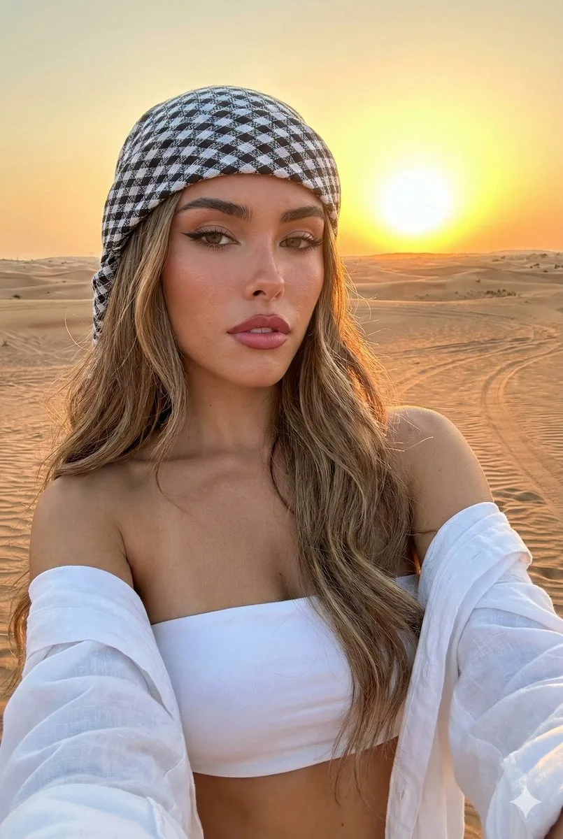 Golden dunes sunset boho selfie — Sonra