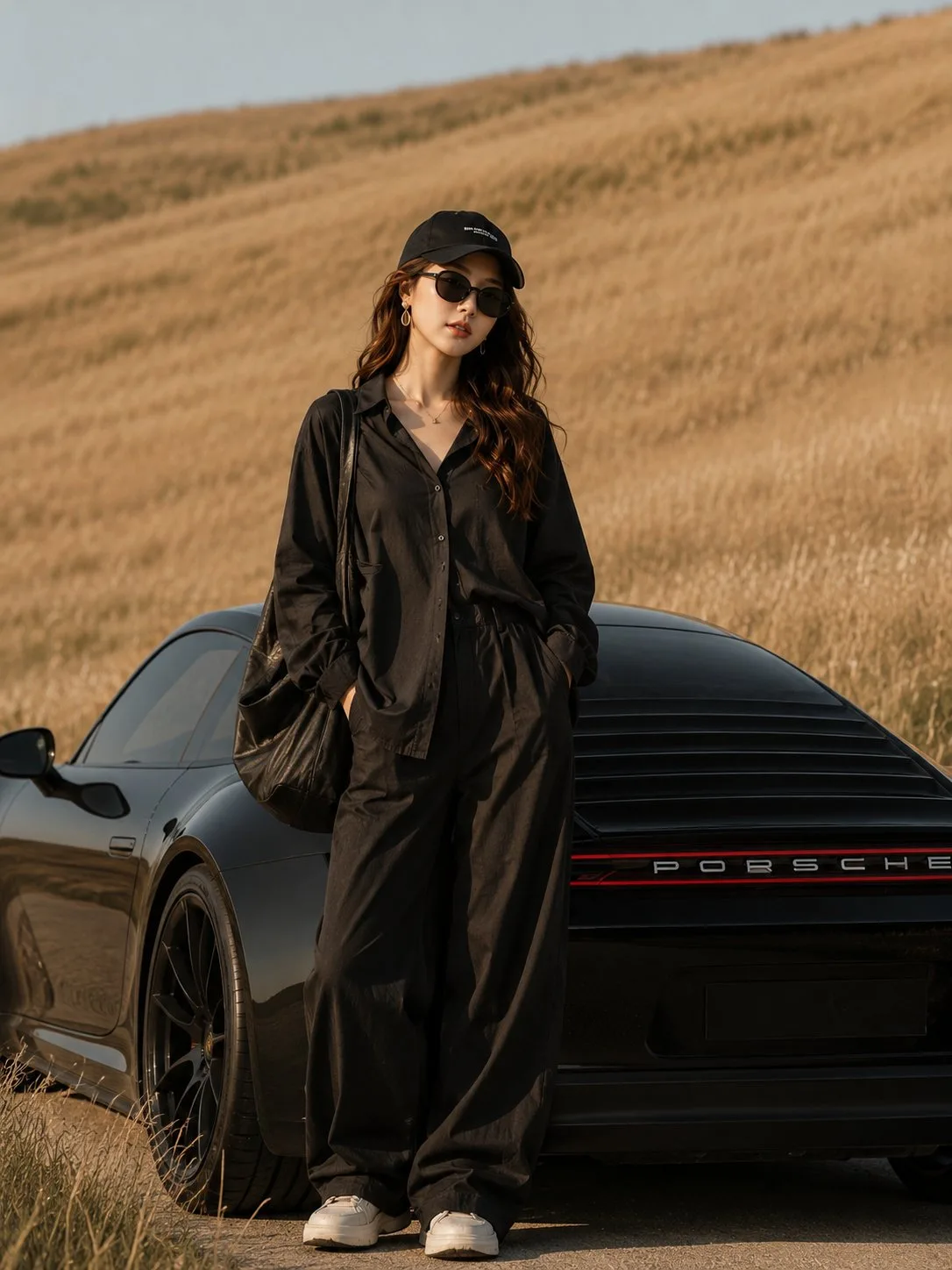 Cinematic fashion photography porsche 911 golden hour — Sonra