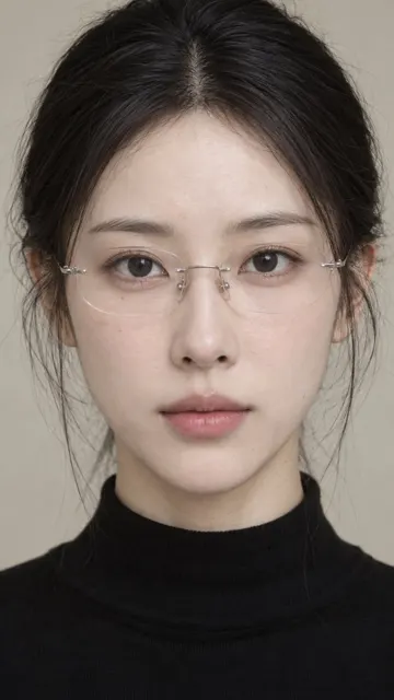 Realistic oriental female portrait close up glasses