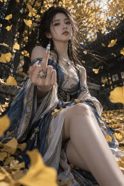 Ethereal east asian woman ginkgo noir photography