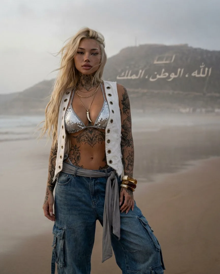 Misty beach tattooed blonde model — After