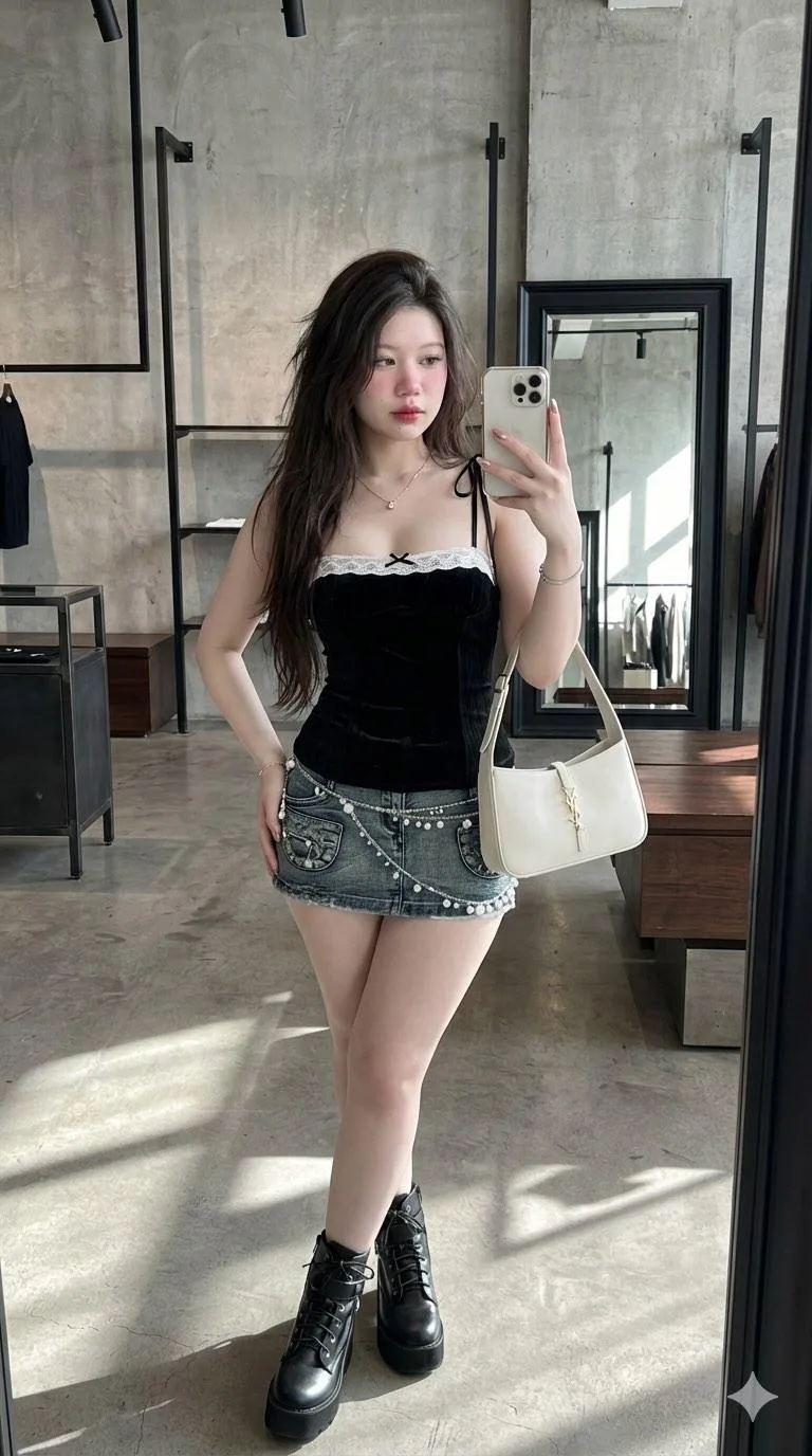 Ultra realistic asian woman loft cafe mirror selfie 8k — After