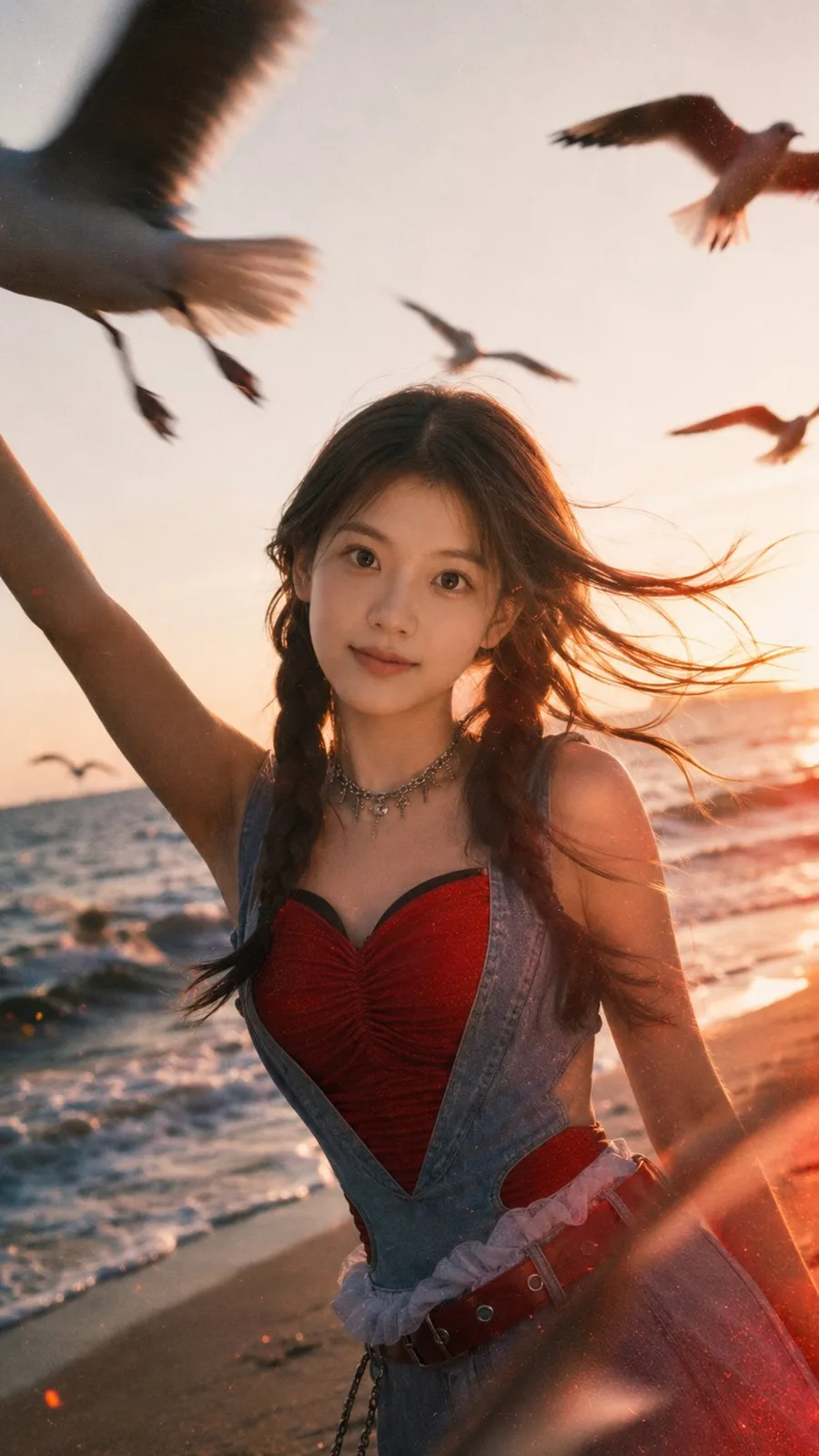 Realistic cinematic seaside sunset portrait — After