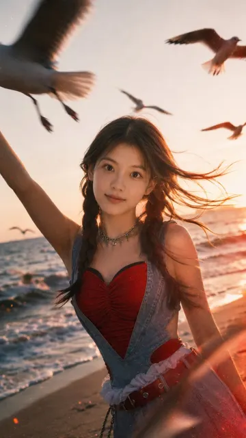 Realistic cinematic seaside sunset portrait