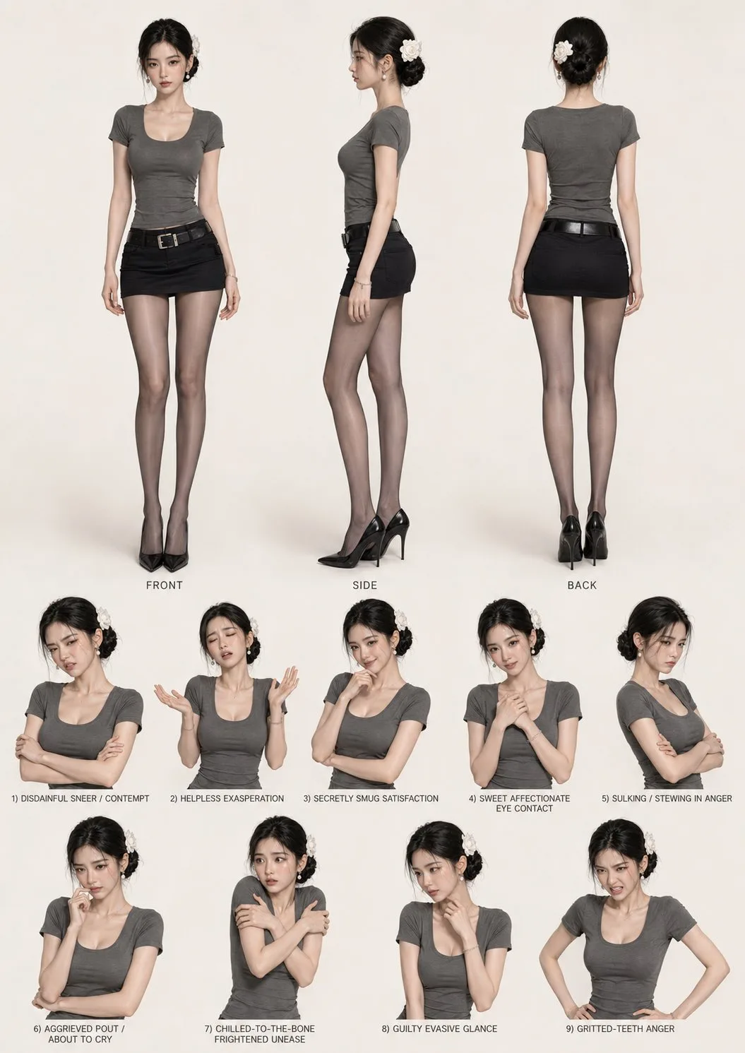 Korean fashion character sheet expressions — Sonra