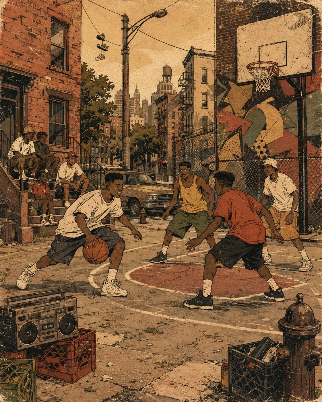 Retro 90s urban album art illustration — Sonra
