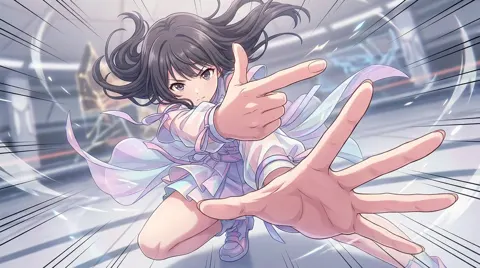 Wide angle anime battle pose