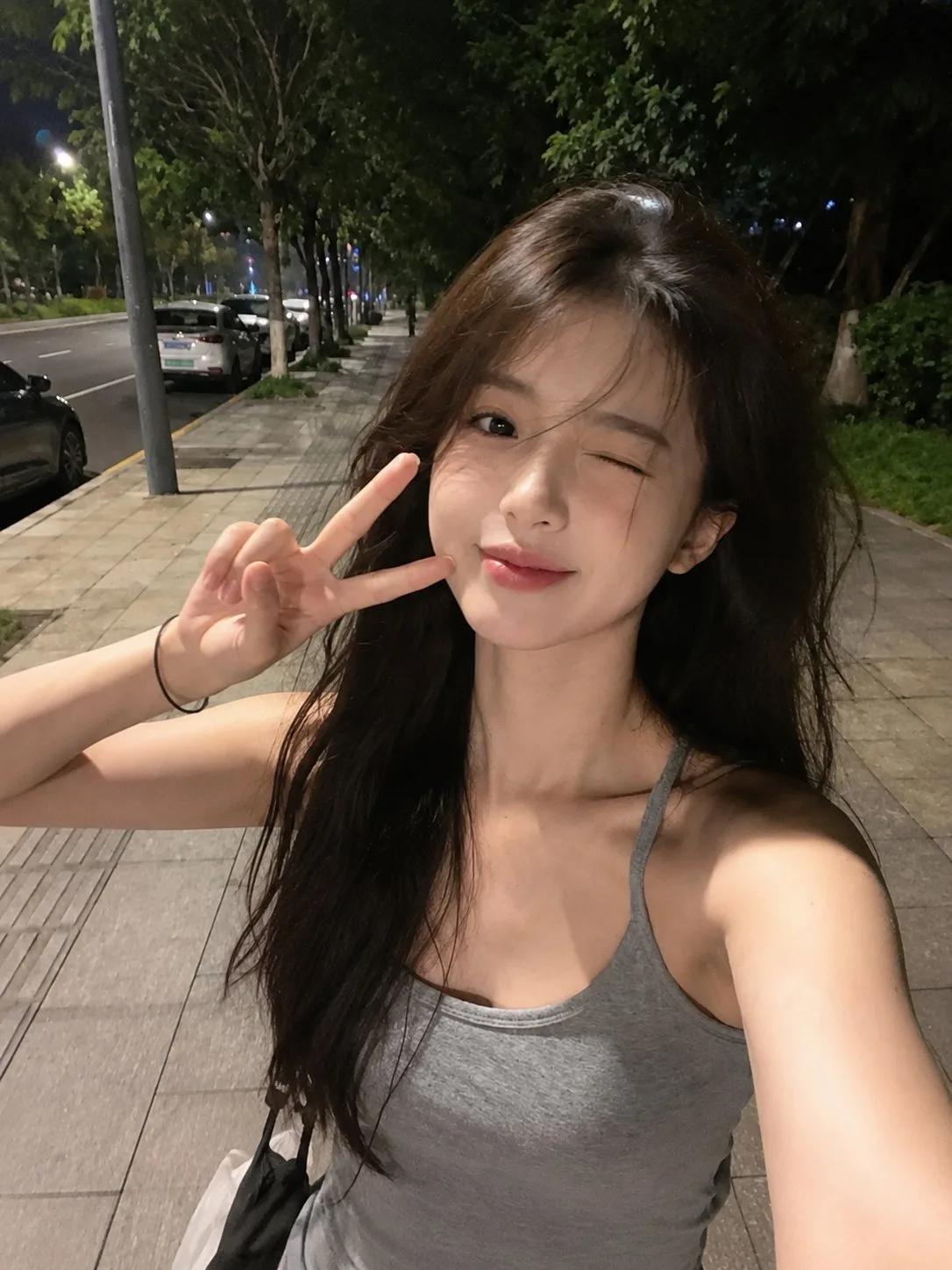 Ultra realistic smartphone selfie night city walk — Sonra