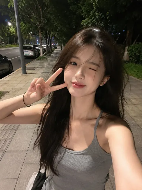 Ultra realistic smartphone selfie night city walk