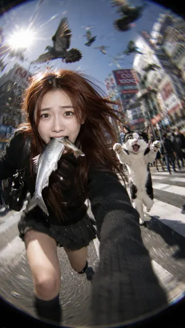 Y2k ccd digicam cat chase fisheye