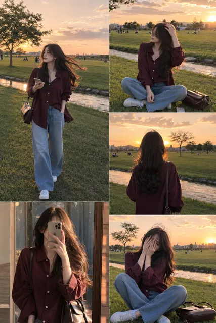 Ultra realistic lifestyle fashion collage korean vibe park sunset 1780145400327