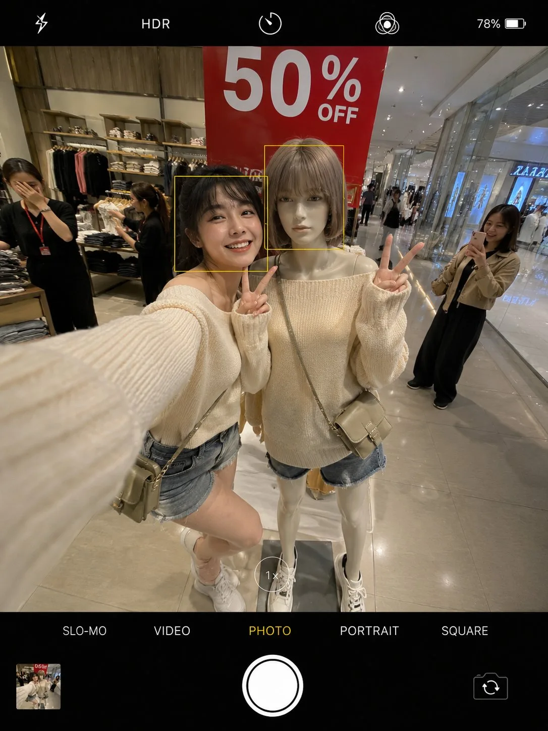 Ultra realistic mall fashion twins selfie — After